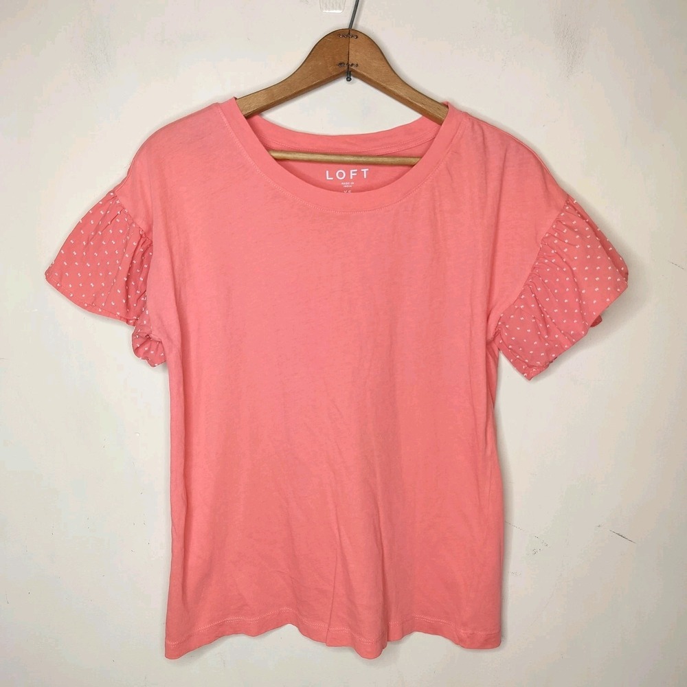 Ann Taylor LOFT Top Flutter Sleeve Pink Cotton Tee